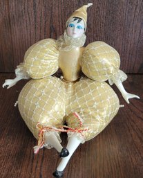 Vintage Rhinestone & Pearls, Gold Diamond Costume Harlequin Doll