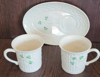Belleek Classic Shamrock Cups And Plate