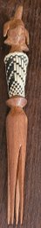 Vintage Brown Wooden Hand Carved Fiji Tribal Chief Cannibal Fork Double Turtle