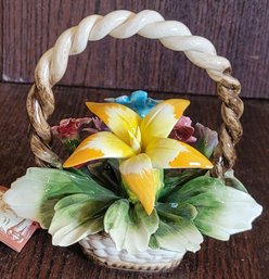 Vintage Capodimonte Porcelain Colorful Flower In Basket