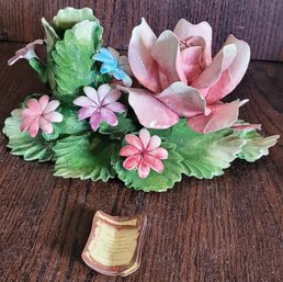 Vintage Capodimonte Porcelain Piece With Elaborate Hand Painting Candleholder