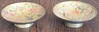 2 Vintage Small Brass Pedestal Trinket Bowls