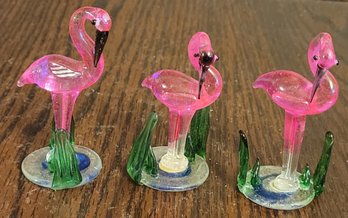 Vintage Hand-blown Glass Flamingo Figurines
