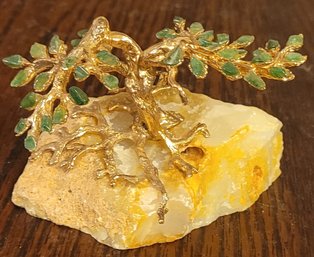Jade And Brass Bonsai Tree On A Rock