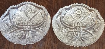 2 Round Pressed Glass Bowls/candy