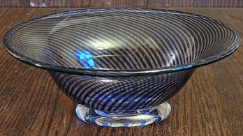 Orrfors Slipgraal Bowl Edward Hald Sweden Blue Swirl (signed)