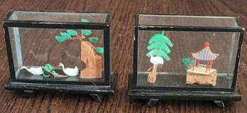 2 Mini Hand Made Cork Souvenir Glass Diorama