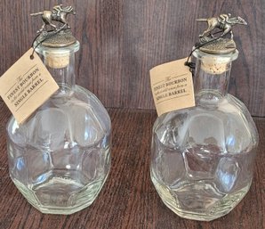 2 Blaton's Single Barrel Bourbon Empty Bottles With Horse Racing Jockey Stopper