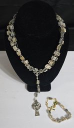 Variegated Marble Rosary W/matching Bracelet