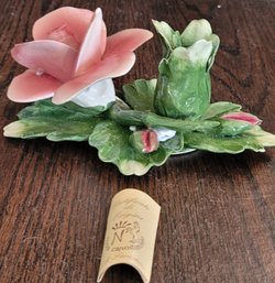 Vintage Sculpture Capodimonte Pink Flowers Italy Porcelain