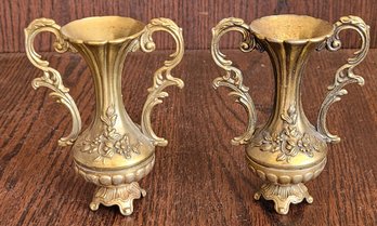 Pair Of Vintage Ornate Italian Brass Mini Bud Vases