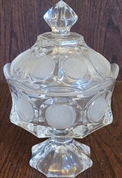 Vtg Fostoria Frosted Coin & Clear Glass Wedding Bowl Compote/ Candy Dish