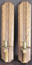 Vintage Wood And Brass Candle Sconces