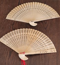 Vintage Oriental Wood Hand Fans
