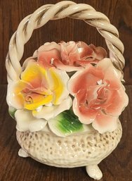 Vintage Capodimonte Porcelain Rose Basket