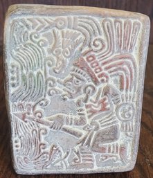 Mayan Aztec Terracotta Clay Stamp With Warrior 4.5' X3.75'x2.5'