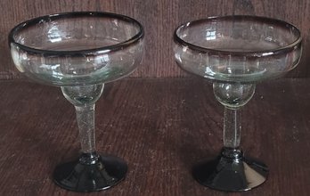2 Hand Blown Margarita Glasses