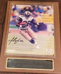Marshall Faulk Signed Rams Picture On Plaque