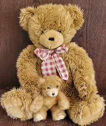 21' Plush Brown Bear Stuffed Wire Glasses Checkered Bow W Little Teddy Bear
