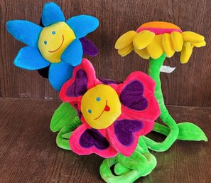 Vintage Bendable Posable Smiley Face Plush Flowers