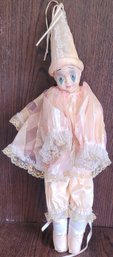 Vtg Clown Doll Pink Lace Ballerina Porcelain Head And Hands 20' Cloth Body