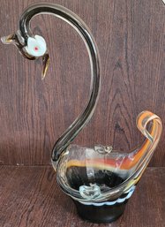 Vintage Tall Hand Made Glass Swan Ashtray/dish