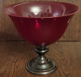 Ruby Red Glass Compote Bowl
