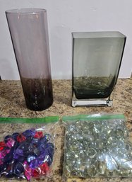 Pair Of Modern Glass Vases W/Gems