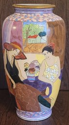 Exquisite Hand-painted & Carved Art Deco Vase