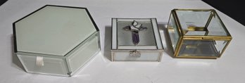 3 Glass Trinket Boxes
