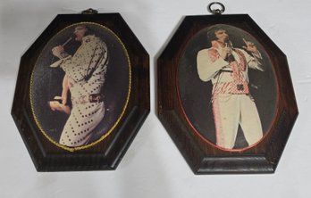 Vintage Elvis Presley Portrait Plaques Mounted In Lacquered Wooden Frames.