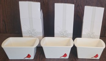 S/3 Temptations 6 Mini Loaf Pan 12oz Winter Woodland White Cardinal W/ Gift Box