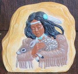 Vintage Ceramic Indian Woman With Deer