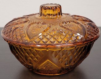 Vintage Indiana Glass Amber Covered Candy Dish