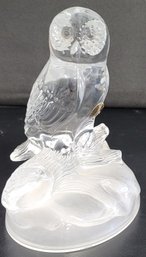 Vintage Glass Owl Figurine Heavy Clear Glass On Frosted Glass Base