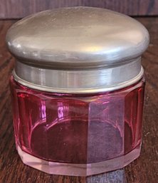 Small Lidded Cranberry Glass Jar