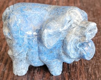 Vintage Blue Speckled Stone Pig Figurine
