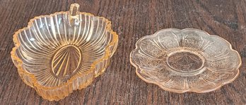 Vintage Pink Cherry Blossom Saucer & Pink Leaf Depression Trinket Dish