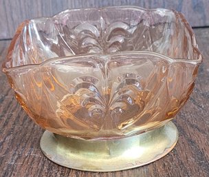Vintage Carnival Glass Bowl On A Brass Base