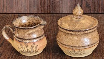 Pottery Cream And Sugar Bowl