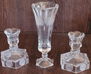 Vintage Fostoria Coin Clear Glass Candlestick Holder And Vase
