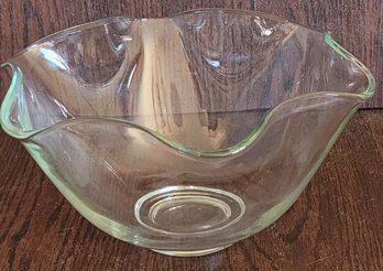 Vintage Light Green Tint Glass Bowl With Scalloped Edge