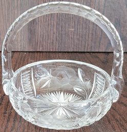 Lovely Crystal Handled Basket Decorative Bowl Vintage Clear Glass
