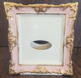 Vintage Ceramic Frame Pocket Vase Pink Gold Sponge On Cream White