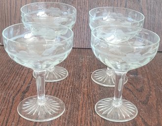4 Etched Crystal Princess House Glasses