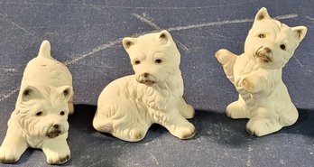 3 Porcelain Westie Dog Figures