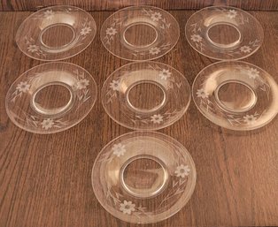 Set Of Etched Flower Floral Glass Plates