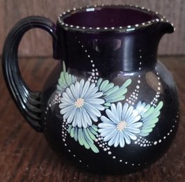 Vintage Hand Blown Hand Painted With Daisies Purple Amethyst