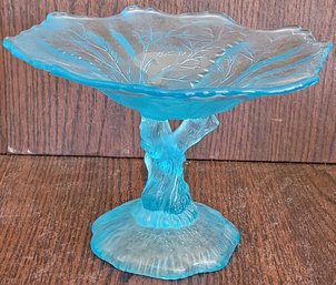 Tree Of Life Blue Glass Compote Pedestal Bowl
