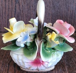 Italian Nuova Capodimonte Porcelain Flower Basket Roses Decor